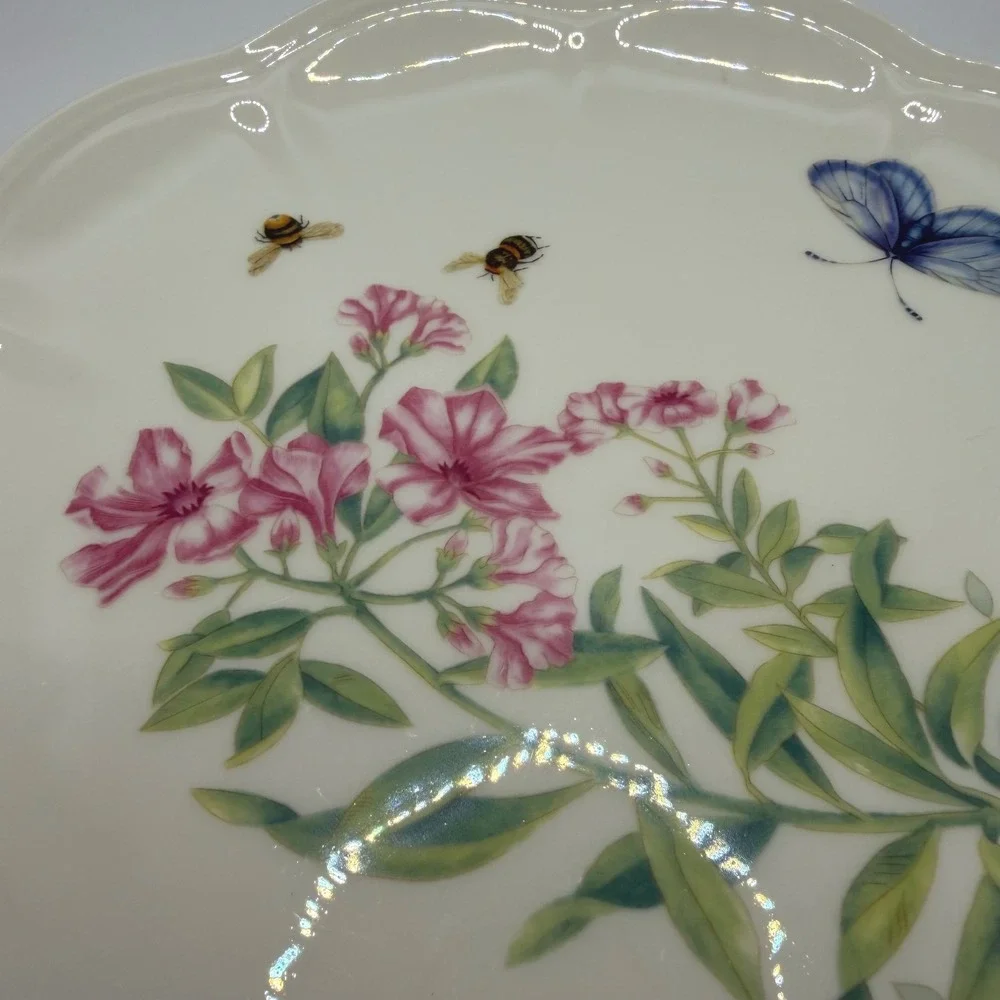 Lenox Butterfly Meadow Porcelain Dinner‎ Plate Pink Flowers Blue Butterfly 9.25